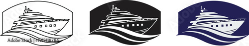 Set of yacht icons with waves representing luxury travel and nautical themes perfect for branding and maritime design