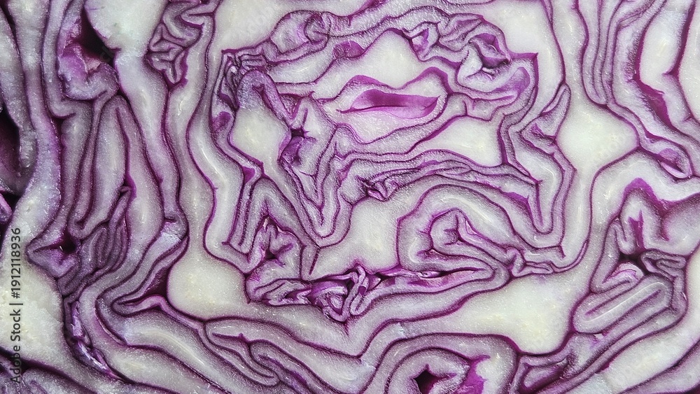 Obraz premium Red Cabbage Texture Background, Macro Vegetable Pattern
