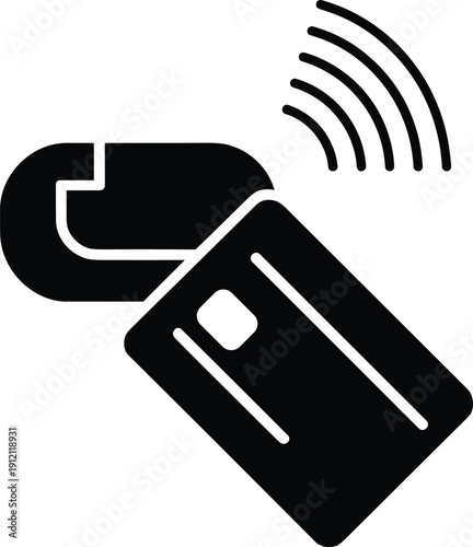 Credit card tap to pay icon with waves representing wireless contactless payment and NFC technology