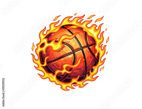 Circular Fire Flame Basketball Logo Design Vector