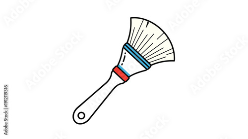 Illustration of a soft-bristled brush with a white handle and red and blue accents used for grooming or art.
