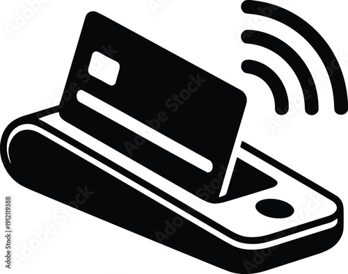 Smartphone tap to pay device and credit card icon for contactless NFC payment and wireless transaction