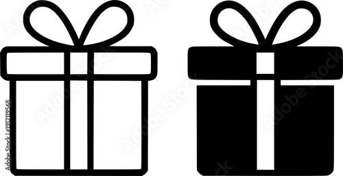 Icon for birthday, vector illustration of gift box, black and white in outline and silhouette design style