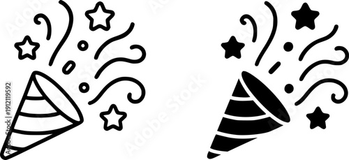 Icon for birthday, vector illustration of confetti, black and white in outline and silhouette design style