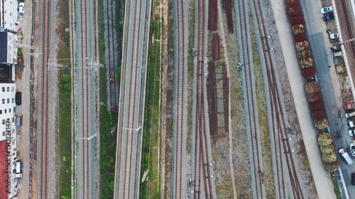 Wallpaper Mural Aerial Railway Yard with Multiple Parallel Tracks and Trains Torontodigital.ca