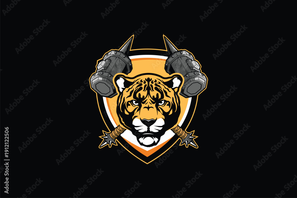 Fototapeta premium Jaguar with cross post-apocalyptic mallet style mascot logo vector image template