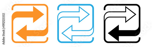 Set of three arrows in square outline pointing to right