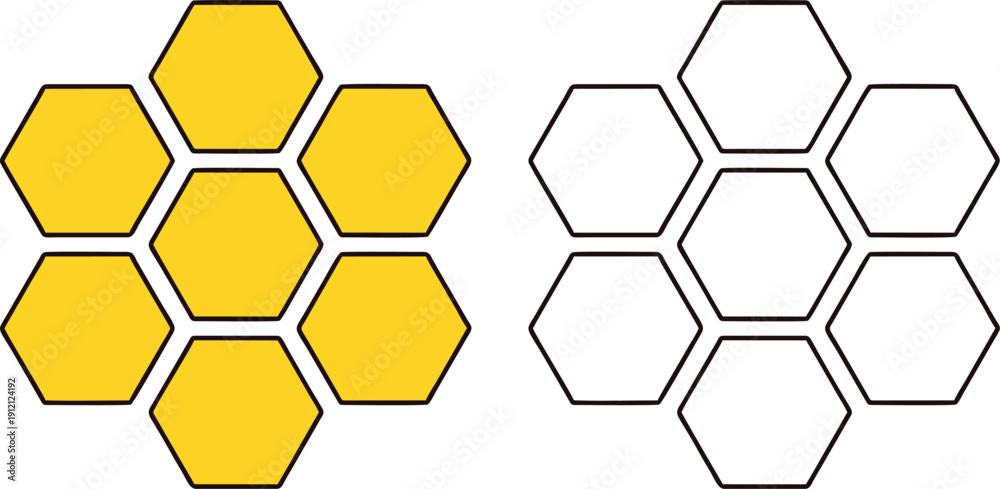 Obraz premium Yellow honeycomb hexagon pattern in solid and outline style