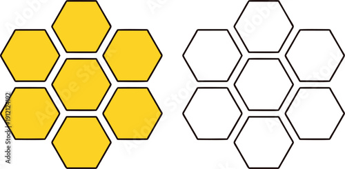 Yellow honeycomb hexagon pattern in solid and outline style