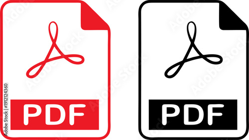 PDF file format icon in red and black flat design