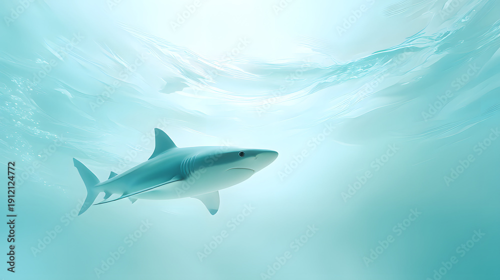 Obraz premium shark in the sea, white and and blue background 