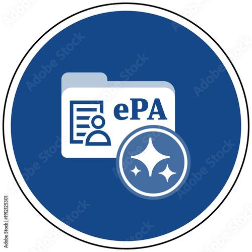 Blaues Schild ePA Elektronische Patientenakte mit KI Symbol für intelligentes Gesundheitswesen Vektor