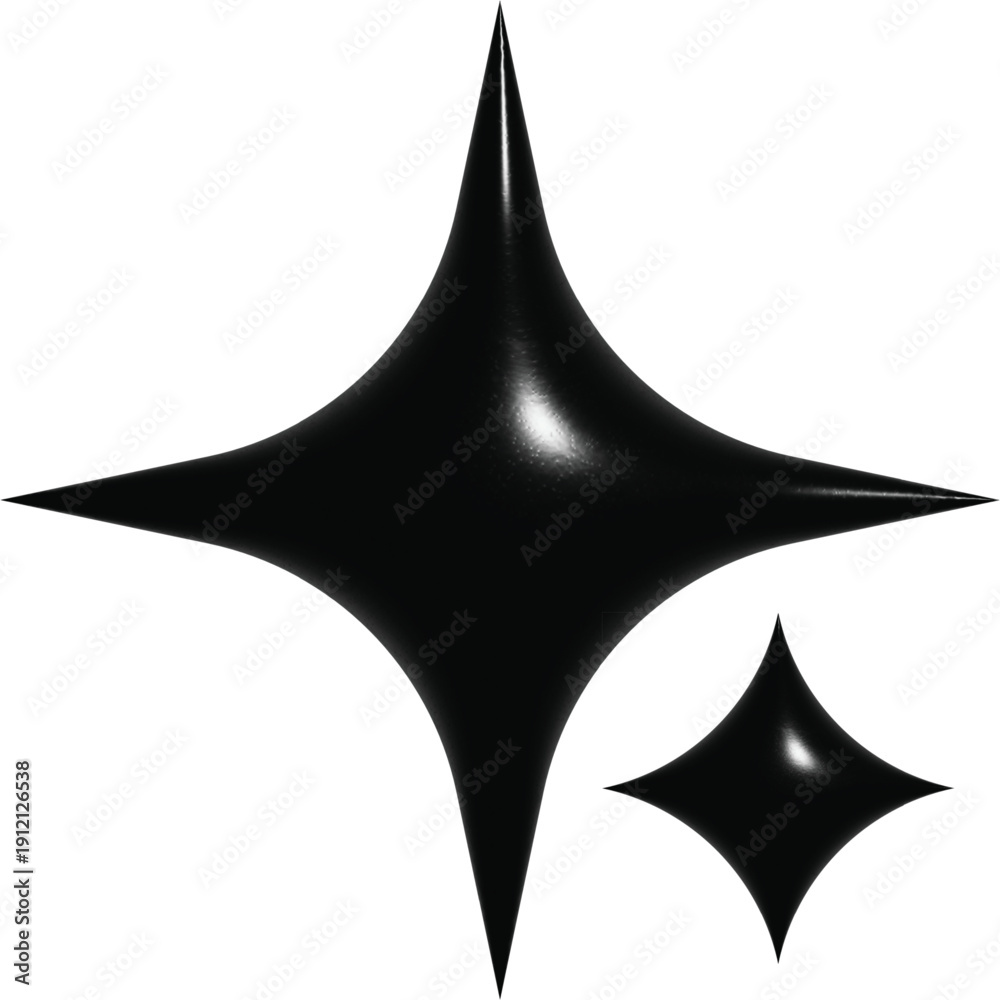 Fototapeta premium 3D Chrome Metallic Star Shape Isolated on Transparent Background, Glossy Abstract Sharp Sparkle Element