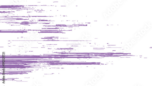 Purple digital glitch lines on white background