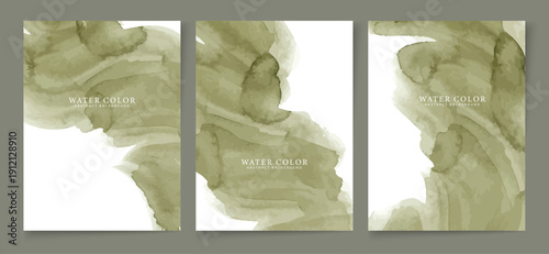 Three elegant vertical art prints featuring abstract olive green watercolor washes creating a modern and serene artistic texture design.