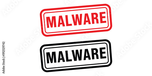 Malware stamp labels in red and black isolated on white background