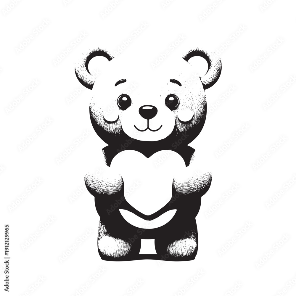 Fototapeta premium Cute panda holding a heart illustration with affectionate expression.