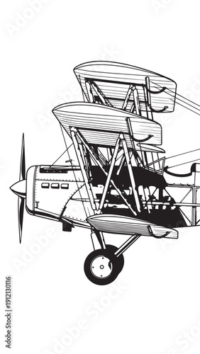 Vintage Biplane in Silhouette at Airfield Against Sky.