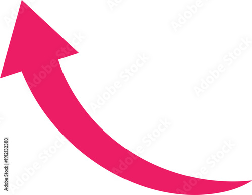 Pink vector arrow icon featuring a curved upward pointer for growth success marketing navigation direction indicators and expressive modern branding designs in vibrant colors