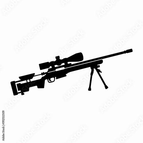 The image shows a silhouette of a sniper rifle with a scope and bipod .