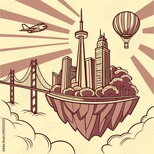 Futuristic Dreamy Sky Metropolis Illustration