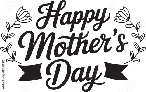 Happy Mothers Day Floral Calligraphy