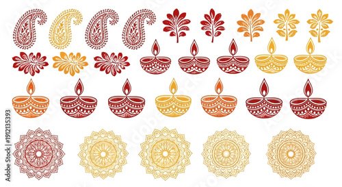 Vibrant Diwali Diya Lanterns and Traditional Indian Motifs.