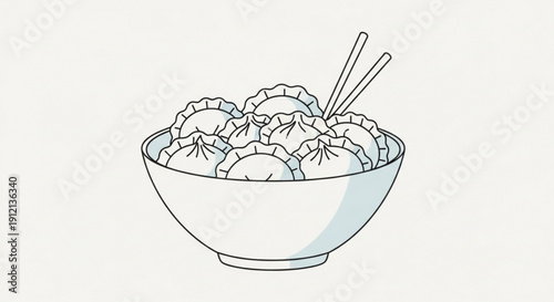 Delicious dumplings in a bowl with chopsticks asian cuisine food illustration