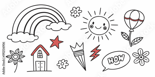 A delightful illustration of various weather elements and natural phenomena Vector