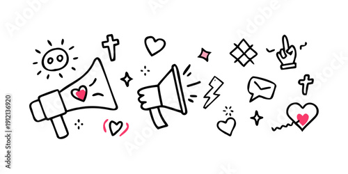 A vibrant illustration of various social media icons and symbols. Vector