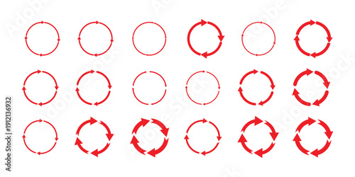 Circular arrow line icon set. Reload, refresh, rotate symbols. Vector outline graphic elements for web design, apps ux. Cycle, loop, sync, process, update 