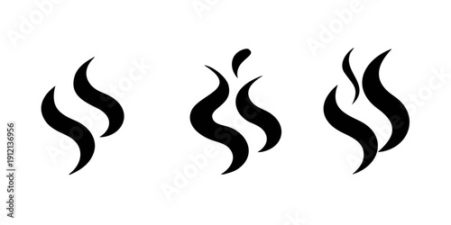 Three distinct abstract symbols featuring curved lines and shapes in black Vector