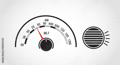Dashboard gauge with red needle on white background sun symbol beside it indicating energy efficiency or fuel level measurement