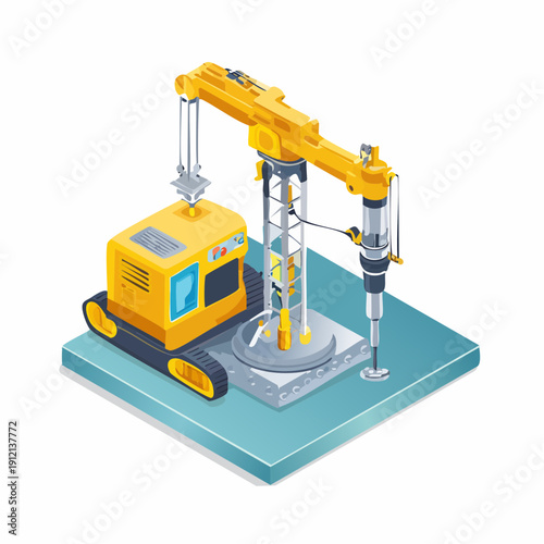 3D illustration of a drilling rig machine on a platform.