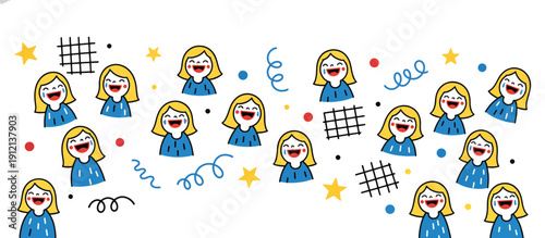 Women laughing and smiling against colorful abstract background - Concept of Noah's Ark  