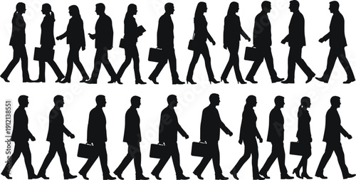 Business People Walking Silhouettes Set, Corporate Professionals with Briefcases Vector Collection