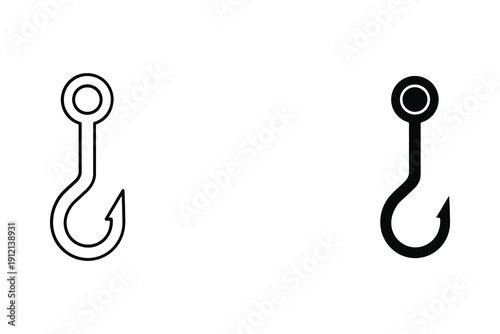 Fishing Hooks Outline and Solid Black Vector Illustration