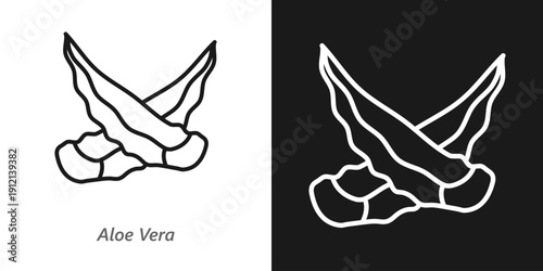 Aloe Vera Line Icon, Natural Herbal Plant, Skincare And Organic Cosmetic Ingredient Symbol