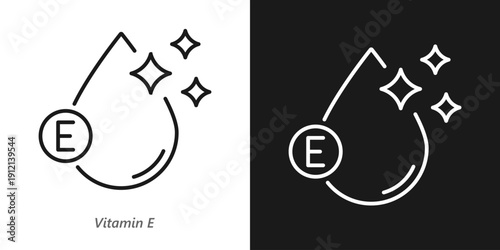 Vitamin E Line Icon, Antioxidant Skincare Ingredient, Nourishing Oil And Cosmetic Symbol