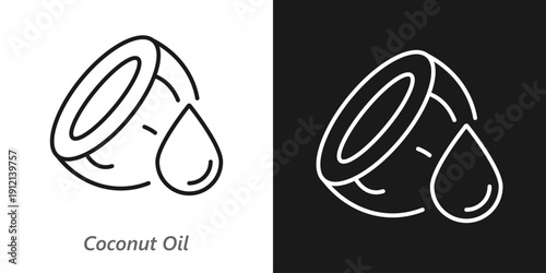 Coconut Oil Line Icon, Natural Skincare Ingredient, Moisturizing Cosmetic and Hair Care Symbol