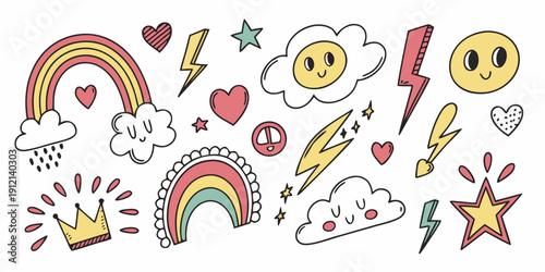 A delightful array of colorful emoticons and symbols representing love and positivity Vector