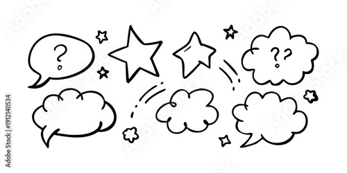 Assorted cartoon speech bubbles and symbols in black and white Vector