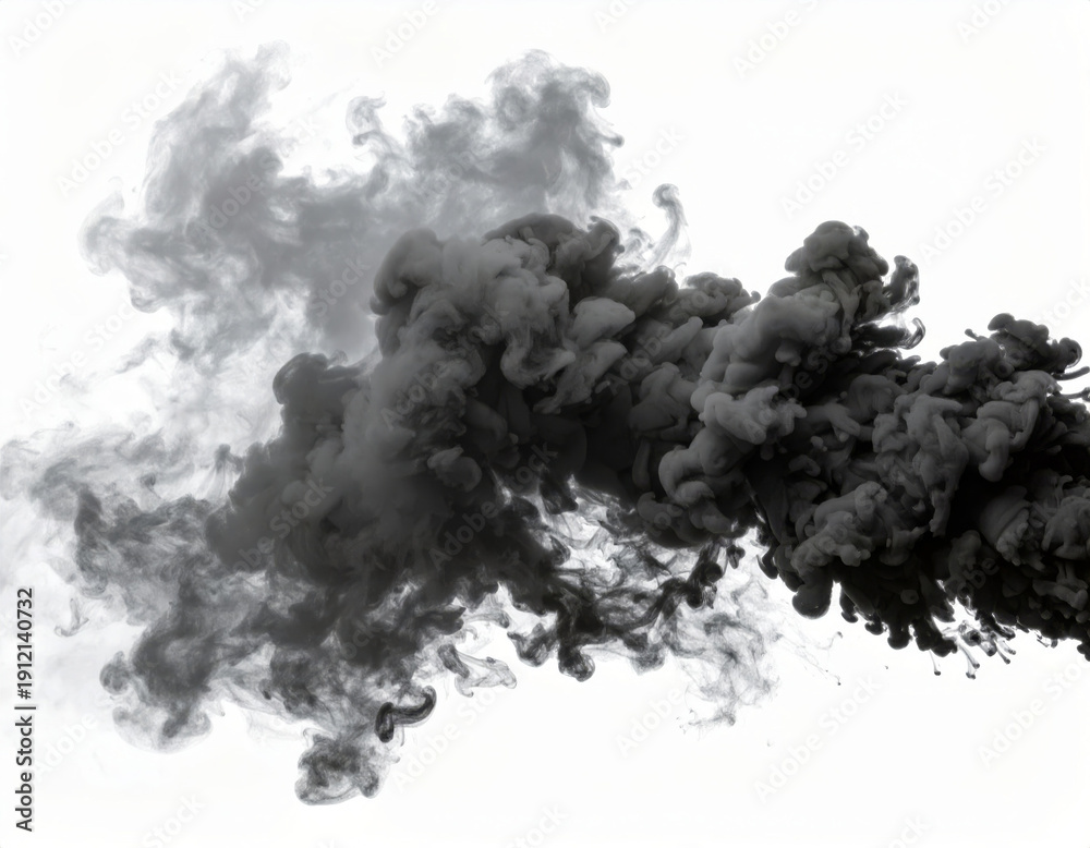 Fototapeta premium Black Smoke over White Background, Soft Magic Mist and Relaxing Atmosphere Illustration