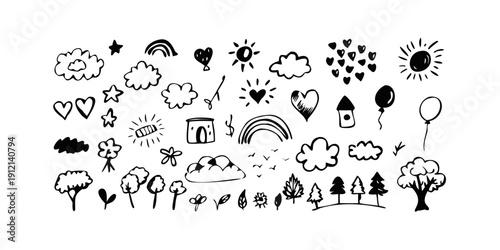 A diverse collection of various icons and symbols representing different objects and concepts Vector