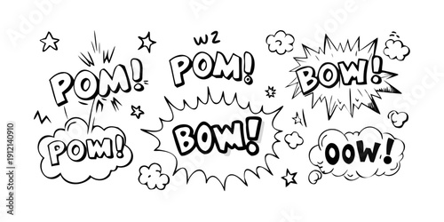 A collection of comic book style sound effect words in speech bubbles. Vector