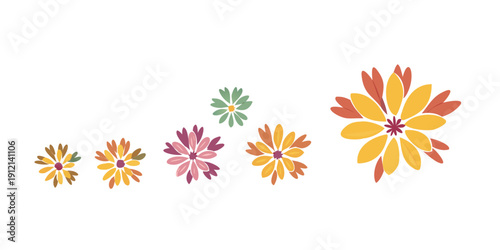 A vibrant and colorful illustration of a blooming flower in various sizes Vector