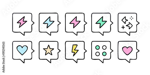 A collection of nine distinct speech bubble icons in various shapes and colors Vector