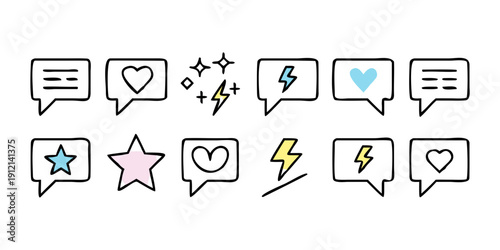 Diverse set of speech bubbles with various symbols representing different reactions Vector