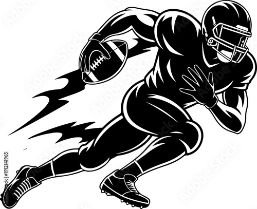 American Football Player Running with Helmet Ball and Cleats Vector Illustration