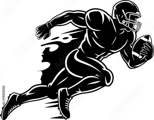 American Football Player Running with Helmet Ball and Cleats Vector Illustration